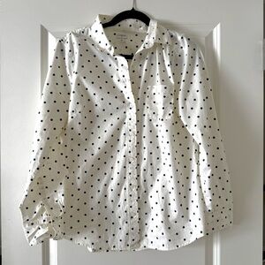 Women’s 98% Cotton White Collared Shirt with Polka Dots